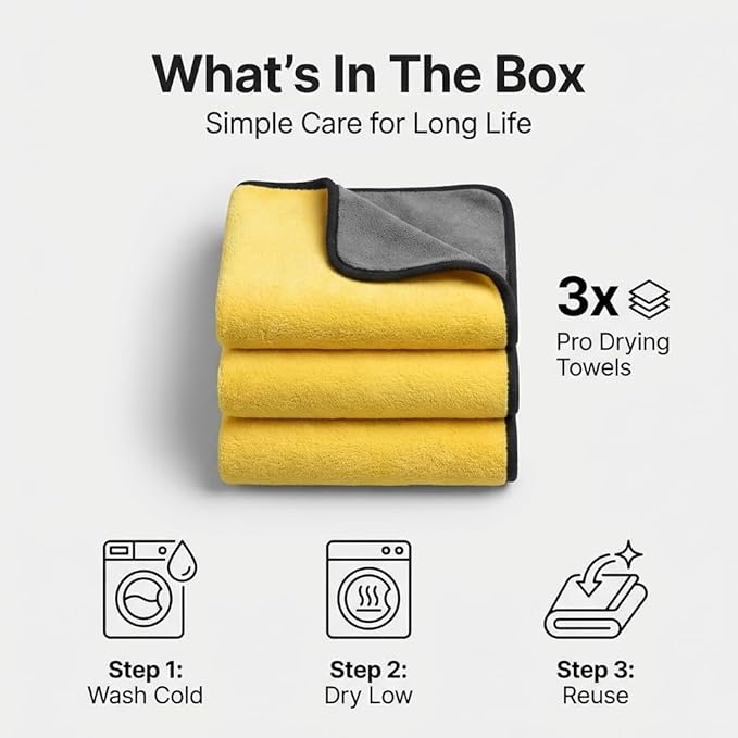 Microfiber Towels for Cars - 15.7" x 15.7" inches, Highly Absorbent Professional Grade Drying Towel Set for Superior Cleaning and Drying Performance - Car Drying & Kitchen Towel - Pack of 3