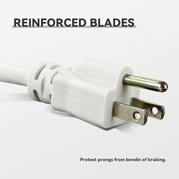 10 ft Heavy Duty Extension Cord - 12/3 SJTW 15 AMP Indoor Power Cord with 3 Prong Grounded Plug for Lawn Mower, Appliances, Workshop, Christmas Lights Water Resistant Flexible Cable White.