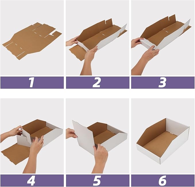 EXYGLO Cardboard Storage Bins Assorted Sizes, 35 Mixed Pack Cardboard Boxes,18 Pack 12x4x4.5, 12 Pack 12x6x4.5, 5 Pack 12x8x4.5 Corrugated Organizer Bins for Pantry, Shelves, Garage, Office, Shop