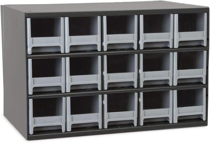 Akro-Mils Steel Garage Storage Cabinet, Small Parts Organizer Metal Cabinet for Hardware, Nails, Screws, Bolts, Nuts, and More, 17" W x 11" D x 11" H, 15-Drawer, Gray Cabinet/Gray Drawers (19715)