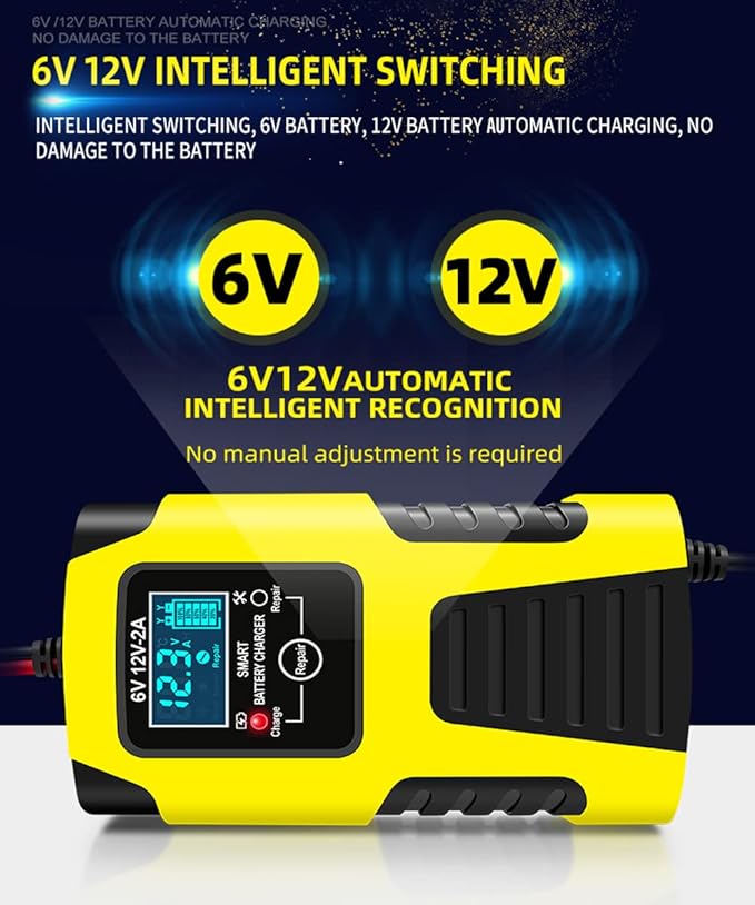 6V 12V Battery Charger Maintainer, 2-Amp Fully Automatic Smart Charger, Portable Trickle Charger,Car Battery Repair and Desulfator for Automotive,Boat,Motorcycle,Lawn Mower,RV,ATV,Toy Car