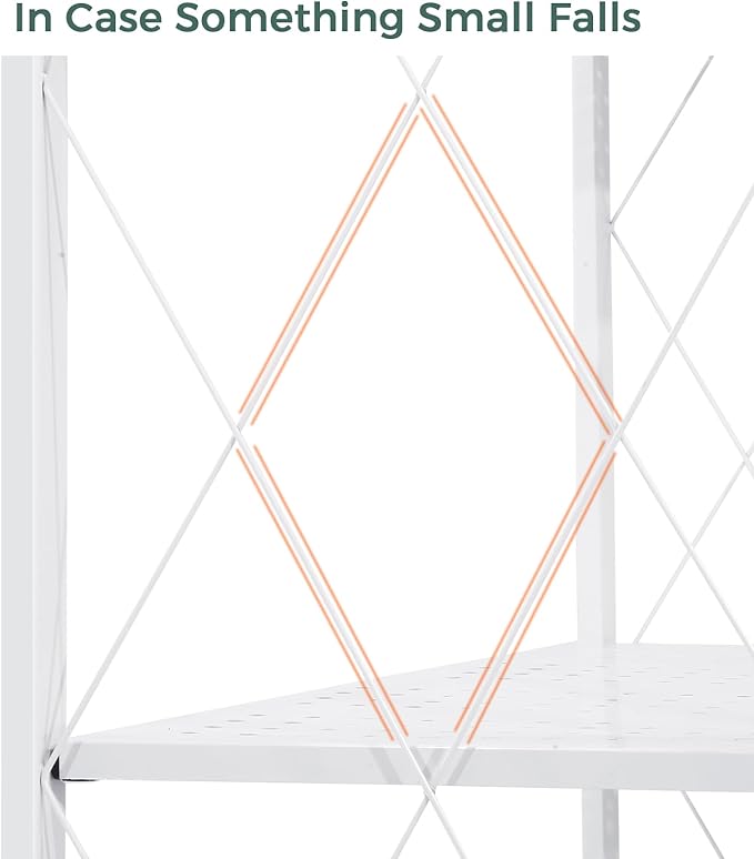 DEANIC 5-Shelf Folding Bookcase with Wheels, Rolling Bookshelf Heavy Duty Storage Shelves, Freestanding Metal Wire Shelving Unit for Living Room, Office, Kitchen, Basement, Pantry (White)