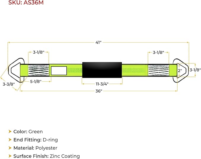 Mytee Products 8 Pack 2" x 36" Heavy Duty Green Tie Down Axle Straps with Magnetic D-Ring and 12" Protective Sleeve, 10,000LBS Capacity - for Car Trailer Hauler Tow Truck Wrecker Wheel Tie Down Strap