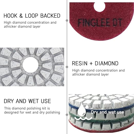 2 Inch Diamond Polishing Pads with 7Pcs Dry Wet Granite Stone Polish Pad Kit for Drill，50-3000 Grit Polishing Pad (5Pcs 400#（Dry/Wet）)