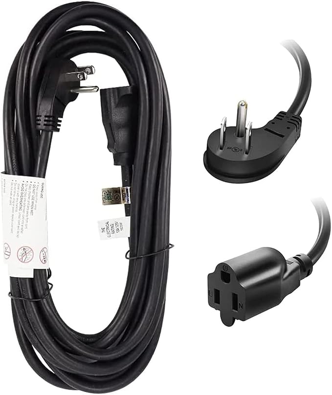 EP 15 Ft Flat Plug Extension Cord, 16 AWG 3 Prong Grounded Black Low Profile Extension Cable for Indoor