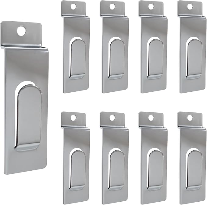 Slatwall Utility Hooks, 10pcs Metal Notch Picture Display Hooks Commercial Slatwall Picture Hook Hangers Painting Hook for Photo Frame Painting Arts Center Slat Panel (Silver)