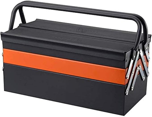 Edward Tools Portable Metal Tool Box with 3 Level Fold Out Organizer Storage - Heavy duty metal frame with smooth metal cantilever latchets - Rust/Scratch Resistant Finish - Hand Carry