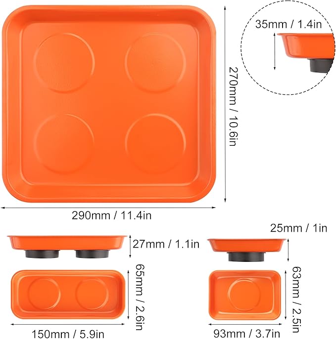 8 PCS Magnetic Trays, Include 2 PCS 11.4 X10.6Inch & 3 PCS 5.9 X 2.6 Inch & 3 PCS 3.7 X 2.5 Inch, Magnet Tool Tray, Magnetic Parts Tray, Orange, by GENHAKON