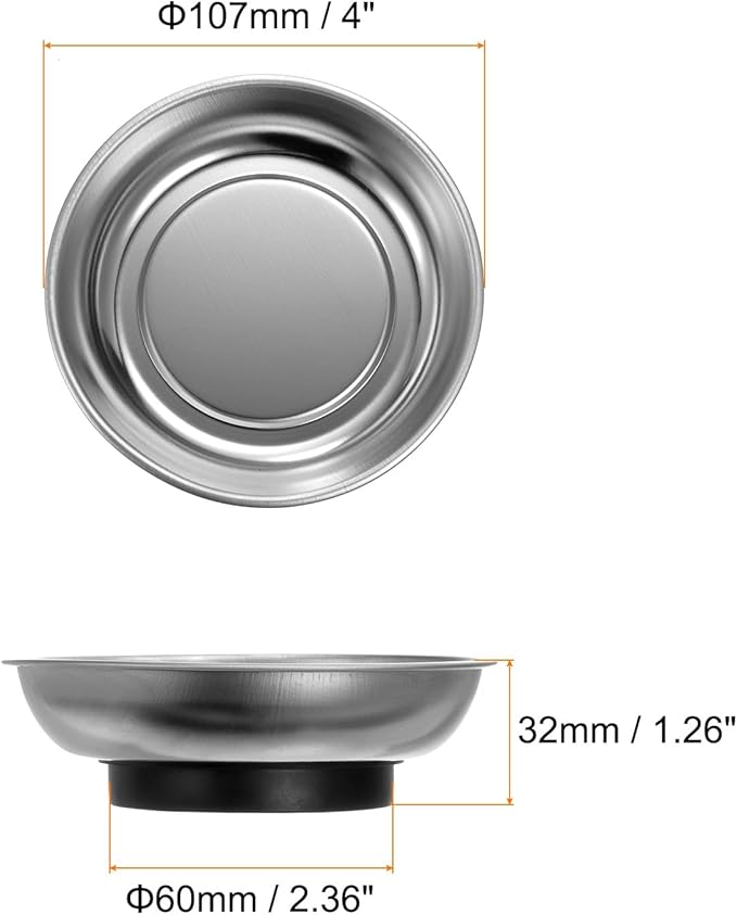 HARFINGTON 5pcs Round Magnetic Tray 4" x 1.26" Stainless Steel Magnet Tool Tray Parts Holder for Socket Screw Nuts Bolts Pin Washers Metal Parts