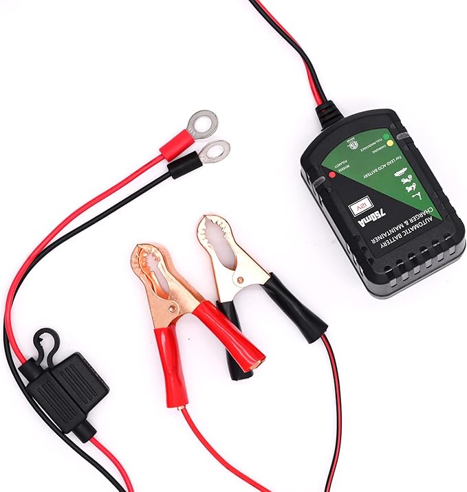 12 Volt Battery Charger 750mA Automatic Battery maintainer trickle Battery Charger Smart Float Charger for Automotive car Motorcycle Lawn Mower Boat ATV Sealed Lead Acid Batteries