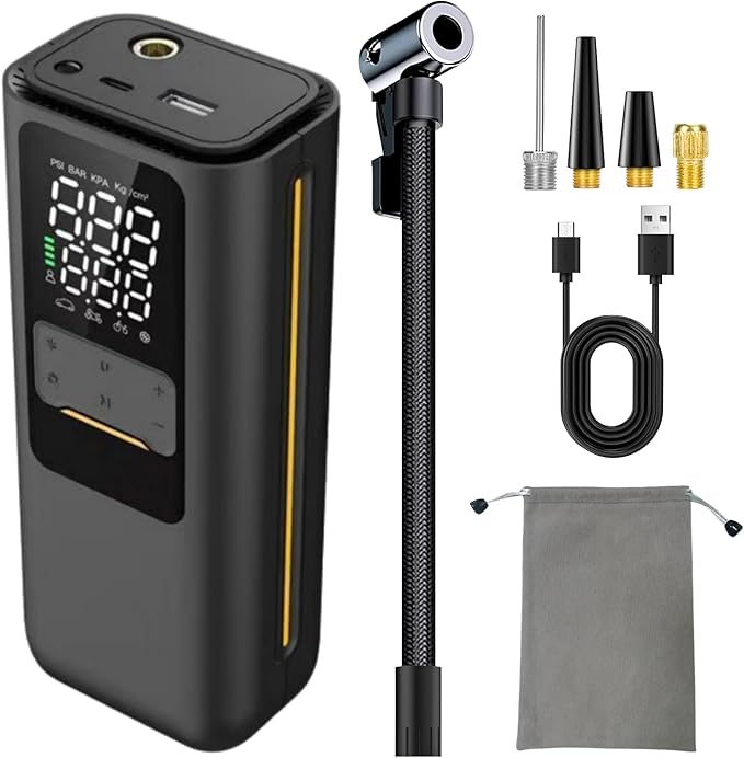 BL-01 Mini Cordless Tire Inflator, 120 PSI USB-C Rechargeable Brushless Air Pump with Digital Pressure Gauge and Auto Shut-Off for Bikes, Cars and Balls
