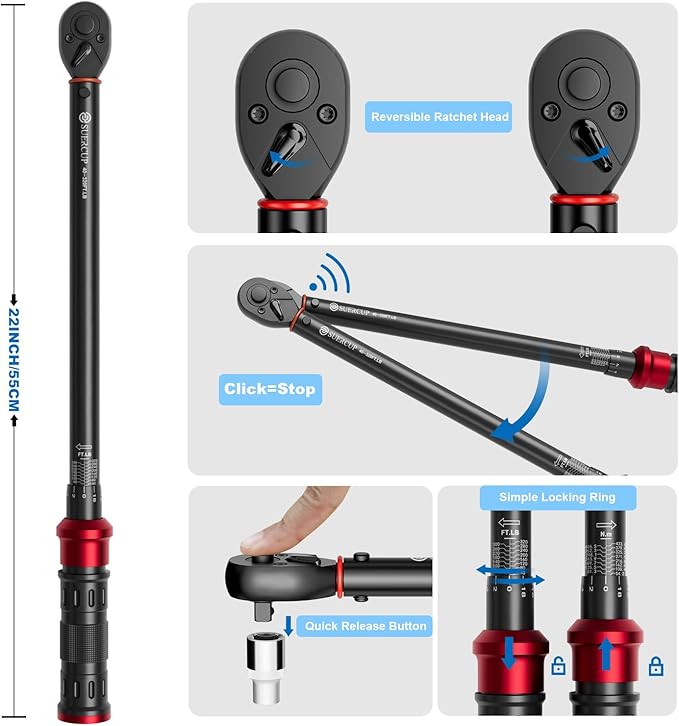1/2-Inch Click Torque Wrench- 40-320FT.LB/54.2-433.6Nm Dual-Direction Adjustable 72 Tooth Drive Click Torque Wrench with Storage Case for Product Assembly and Car Repair