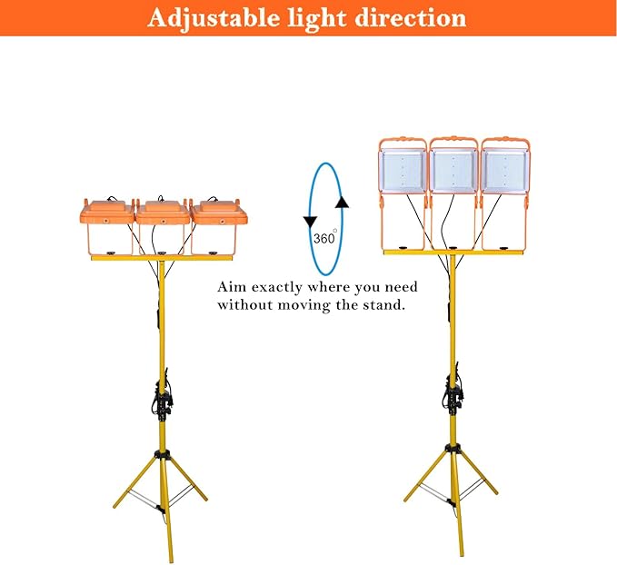 150W LED Portable Work Light with Stand (1500W Equivalent), 24000 Lumens, 5000K Daylight, Adjustable Head, IP65 Waterproof, UL 12FT 18AWG Cord, for Indoor/Outdoor Use – Garage, Construction, Parties
