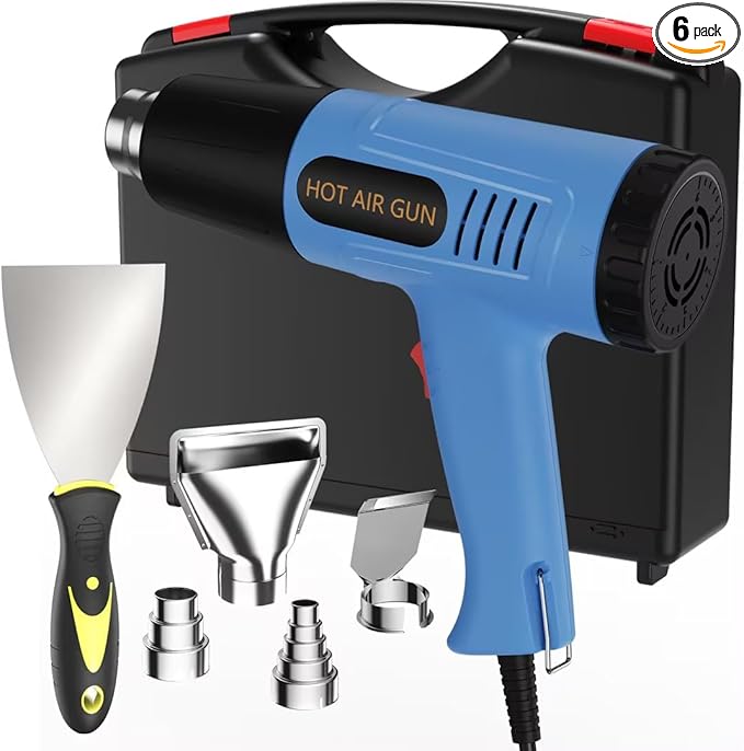 Heat Gun Toolbox Set 572 &1112 ℉ Temperature Control Adjustable 4 Nozzles Durable Fast Heating High Temperature Air Gun Overload Protection Suitable for Handmade, Heat Shrink Tube, Heat Shrink Film