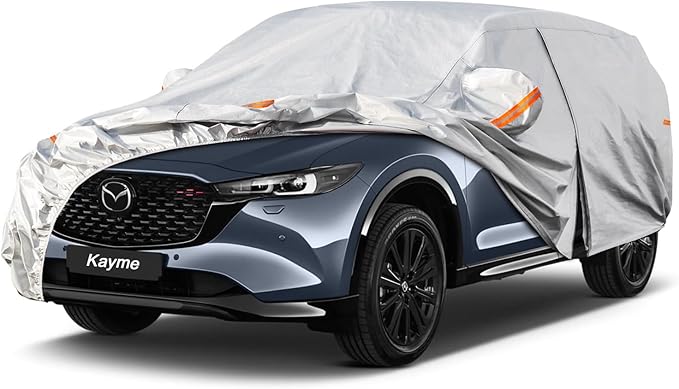 Kayme 6 Layers SUV Car Cover Custom Fit for Mazda CX-5 CX5 CX50 CX-50(2012-2025) Waterproof All Weather for Automobiles, Outdoor Full Cover Rain Sun UV Protection.Silver