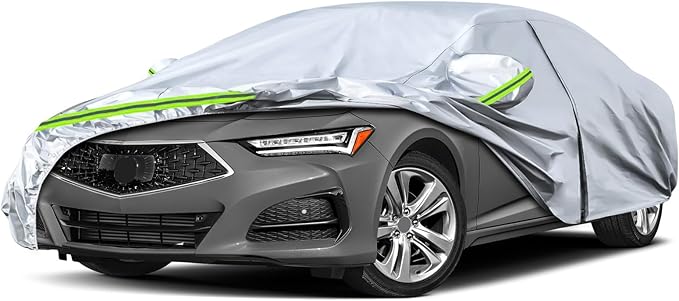 Waterproof Car Covers Replace for 2015-2024 Acura TLX, 6 Layers Silver All Weather Car Cover with Zipper Door & Windproof Bands for Snow Rain Dust Hail Protection