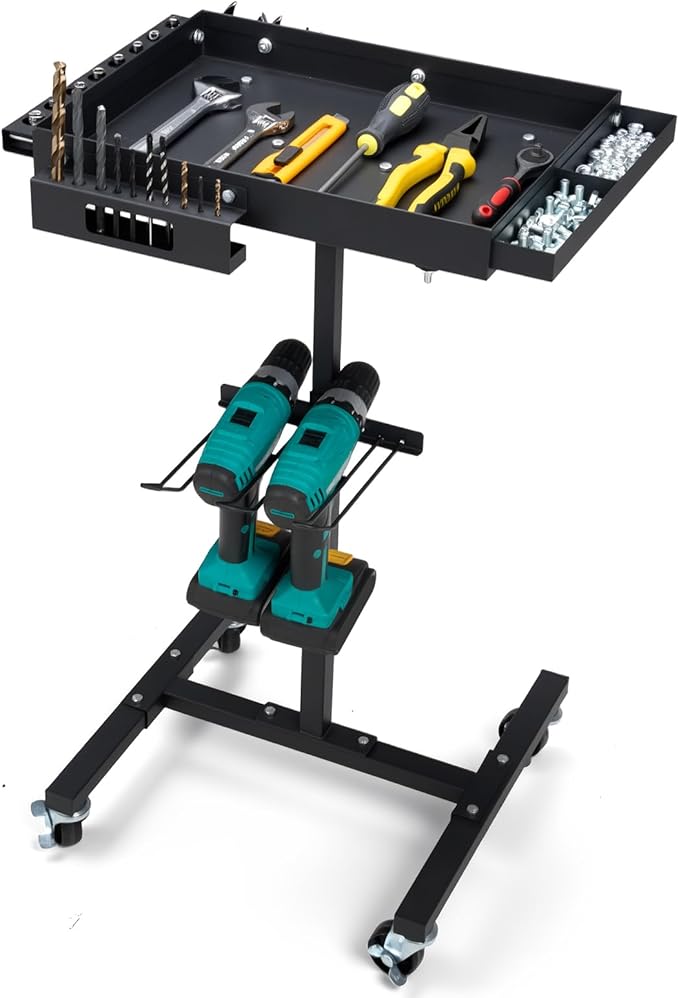 OLBRUS Rolling Work Table Adjustable Height - Rolling Tool Cart with Drills Storage, Portable Mechanic Cart Tool Storage Organizer on Wheels for Garage Bike Work Shop