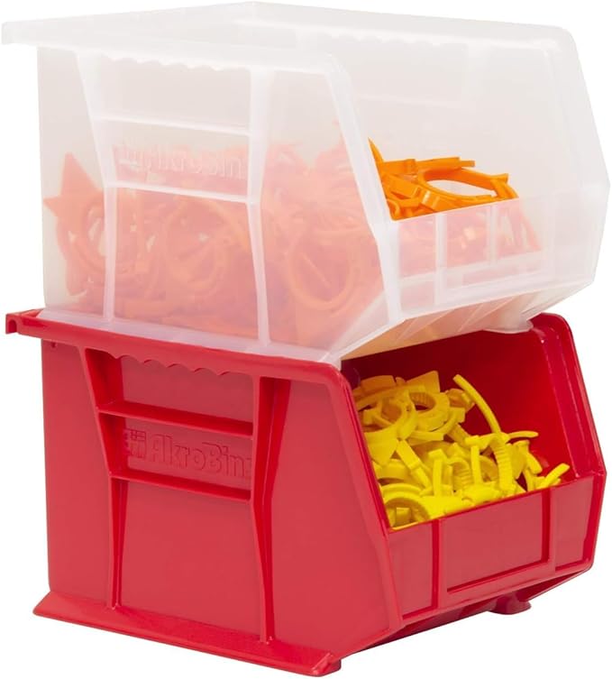 Akro-Mils 30239 AkroBins Plastic Storage Bins, Space-Saving Stackable Bins for Garage, Pantry, Craft Organization, 11-" x 8-" x 7-", Clear, 6-Pack