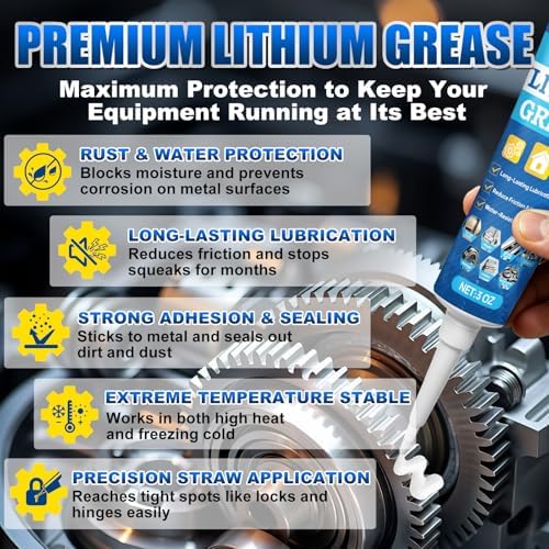 White Lithium Grease, Multi-Purpose Garage Door Lubricant with Brush, Bike Grease for Hinges, Bearings, Gears, Track Rail, for Household, Automotive, Industrial - Waterproof & Heat-Resistant - 3oz/85g