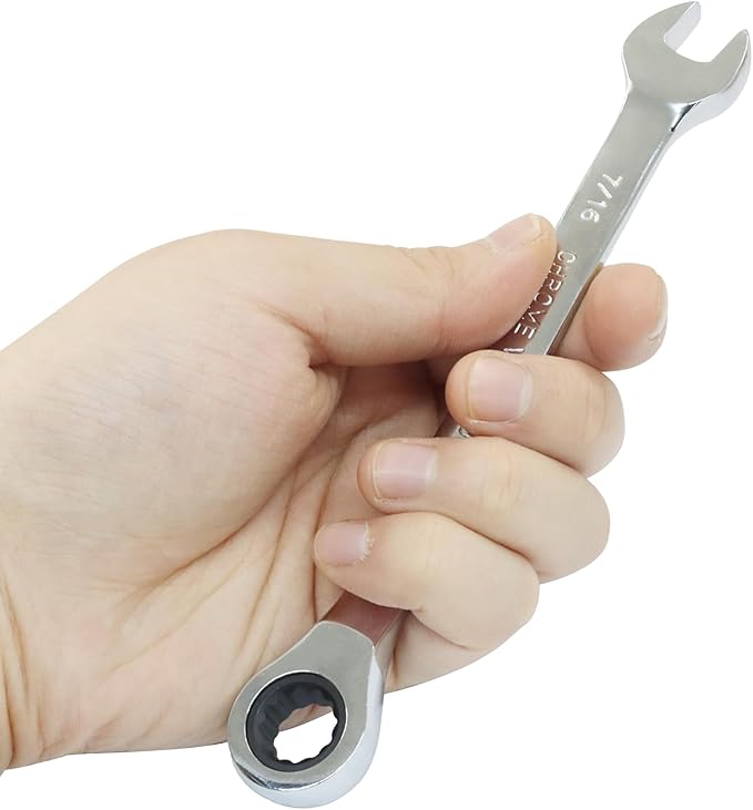2 Pcs 7/16 Inch Ratchet Wrench Imperial Ratcheting Combination Wrench Set, 12 Point, 72 Teeth for Projects SAE Tight Spaces