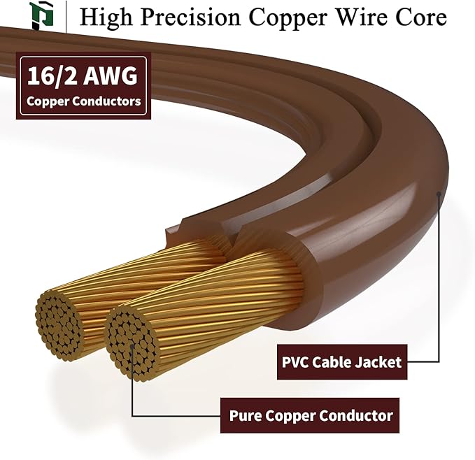 PLUGTUL Indoor Brown Extension Cord 15 Feet, 3-Outlet Household Extension Cord, 2 Prong, 16 Gauge, 3 Polarized Outlets with Safety Cap Protect for Home Office, 16/2 SPT-2 ETL Listed