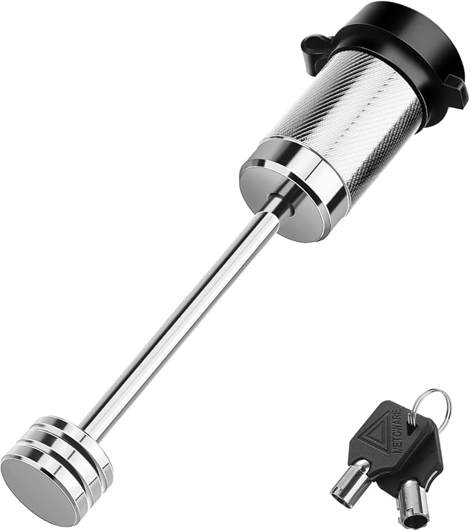 METOWARE Trailer Tongue Coupler Lock 1/4" Dia, 3-1/2" Span, Trailer Hitch Lock for Latch-Type Coupler, Trailer Pin Lock for Towing Trailer RV Car Boat Truck Chrome(1 Pack)