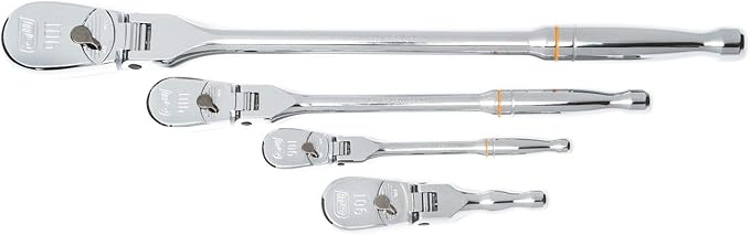 GEARWRENCH 4 Piece 1/4", 3/8" & 1/2" Drive 90 Tooth Full Polish Flex-Head RATCHET Set - 81230T, Multicolored