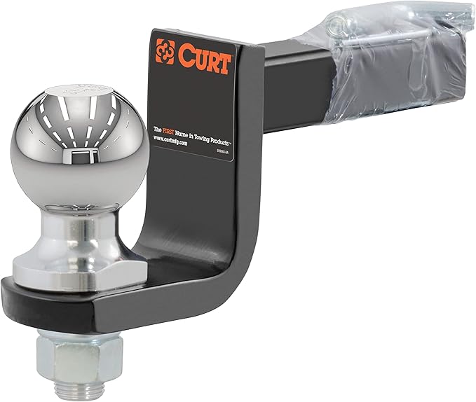CURT 45148 Trailer Hitch Mount, 2-Inch Ball, Pin, Fits 1-1/4-In Receiver, 3,500 lbs, 3-1/4" Drop, GLOSS BLACK POWDER COAT