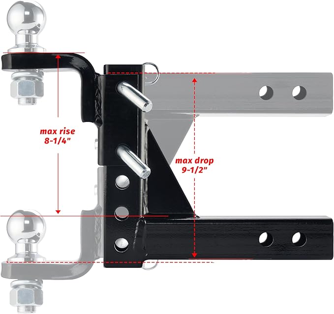 OPENROAD Adjustable Trailer Hitch Ball Mount, Fits 2-Inch Receiver, 1-Inch Hole, 7500lbs, 9-1/2" Drop/ 8-1/4" Rise Drop Hitch, Tow Hitch for Heavy Duty Truck with Secure Screw-in Pin & R-Clip