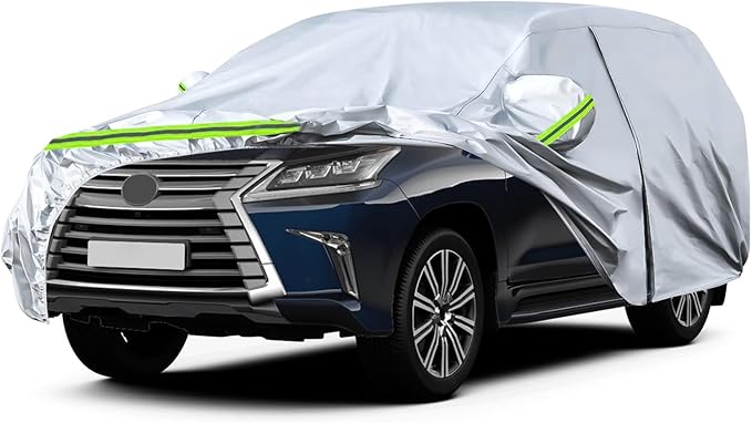 Waterproof Car Covers Replace for 2008-2025 Lexus LX/Toyota Land Cruiser, 6 Layers Silver All Weather Custom-fit Car Cover with Zipper Door & Windproof Bands for Snow Rain Dust Hail Protection