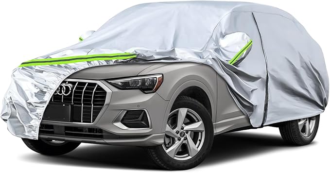 Waterproof Car Covers Replace for 2012-2025 Audi Q3, 6 Layers Silver All Weather Custom-fit Car Cover with Zipper Door & Windproof Bands for Snow Rain Dust Hail Protection