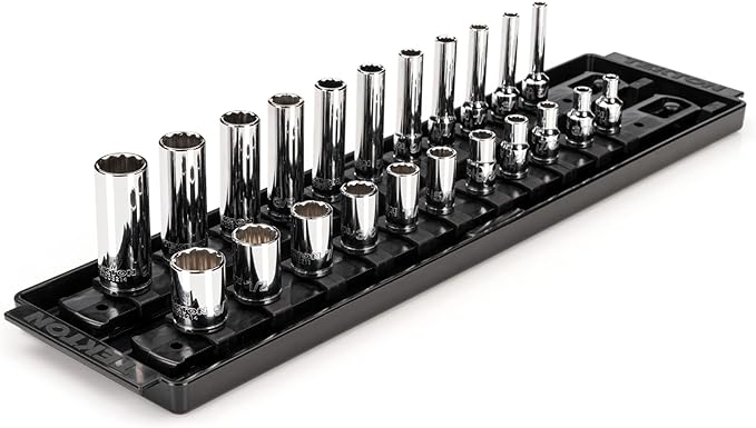 TEKTON 1/4 Inch Drive 12-Point Socket Set with Rails and Tray, 22-Piece (5/32-9/16 in.) | SHD90213