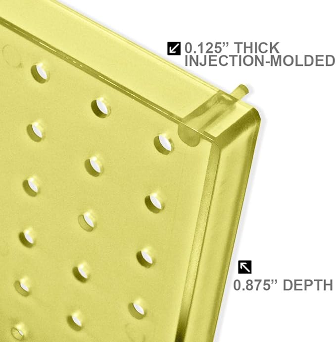 Azar Displays 771620-YEL Plastic Pegboard for Wall Organization - Garage Tool Organizer Wall Mount (Pack of 2) - 1-Sided Durable Wall Panel Organizer (16” W x 20” H x 1” D) - Garage Organizer (Yellow)