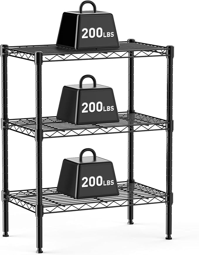 HealSmart 3-Tier Metal Wire Storage Shelves, Adjustable Standing Storage Rack Shelf, Heavy Duty Steel Shelving Unit Organizers for Kitchen Bathroom Pantry Garage, 23.2" W×13.4" D×30.3" H, Black