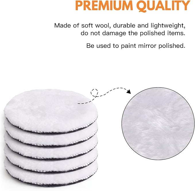 7 Pcs 3 Inch (80 mm) Wool Buffing Polishing Pad Car Polisher Buffer Drill Attachment with M10 Drill Adapter