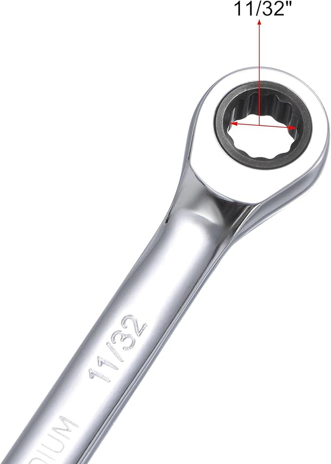 uxcell 11/32 Inch Ratcheting Combination Wrench SAE 72 Teeth 12 Point Ratchet Box Ended Spanner Tools, Cr-V