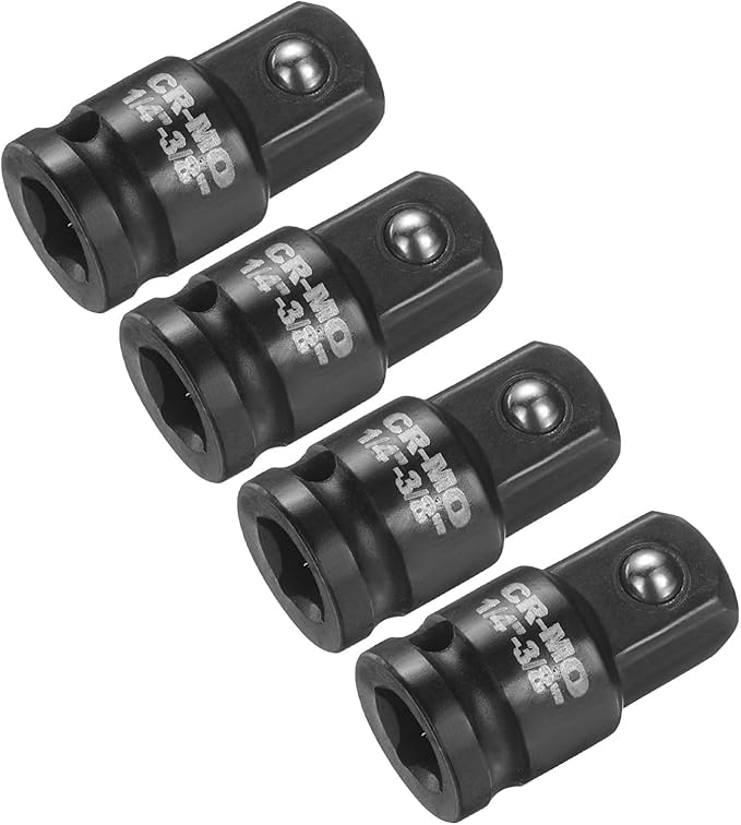 HARFINGTON 4pcs Impact Socket Adapter 1/4" Female to 3/8" Male Square Drive Increaser Standard SAE CR-MO Steel Converter Impact Driver Ratchet Wrench Breaker Bar Conversion, Black