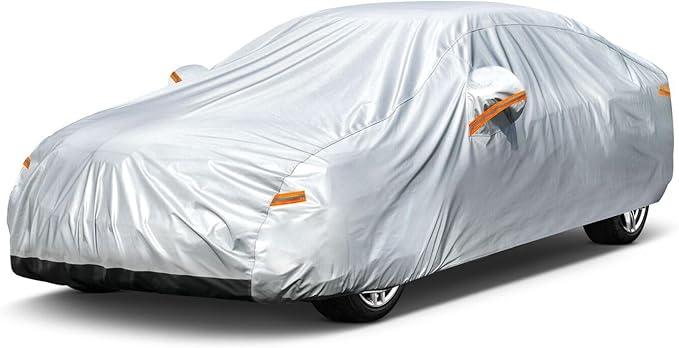 6 Layers Sedan Car Cover Waterproof All Weather, 100% Waterproof Outdoor Car Covers Full Exterior Covers for Automobiles Sedan Hatch SUV Rain Sun UV Dust Protection. Size A5 (See Size Chart)