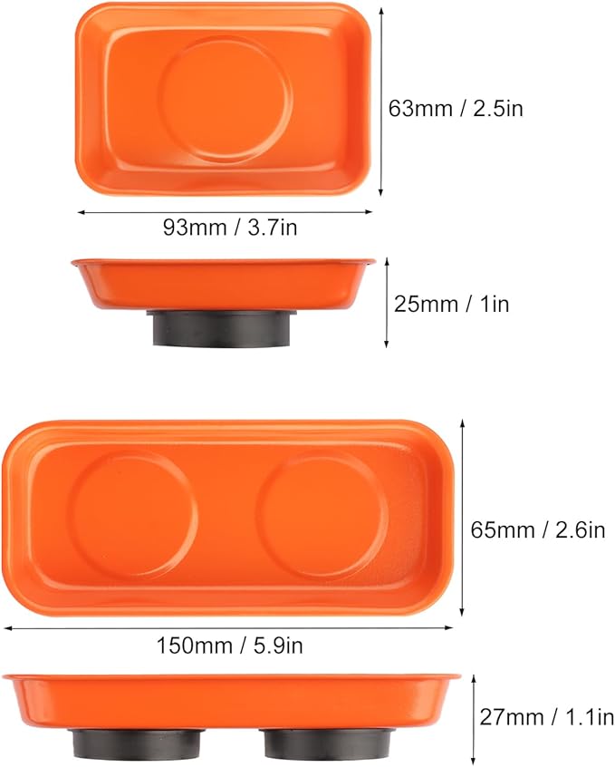 14 PCS Magnetic Trays, Include 7 PCS 5.9X2.6Inch & 7 PCS 3.7X2.5 Inch, Magnet Tool Tray, Magnetic Parts Tray, Orange, by GENHAKON