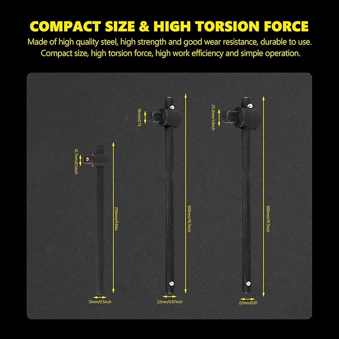 Walfront Sliding Wrench Breaker Bar T Handle Socket Wrench Heavy Duty Steel With Ergonomic Design (1/2", 357g/12.6oz)