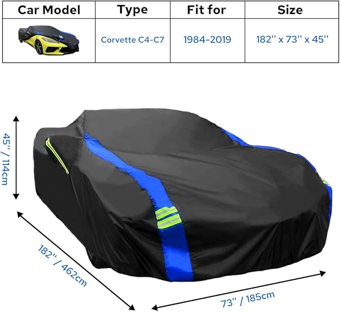 Avecrew for Chevrolet Corvette C4/C5/C6/C7 Car Cover Waterproof All Weather for Automobiles, Outdoor Full Exterior Covers Fit 1984-2019 Corvette C4/C5/C6/C7 with Windproof Strap and Driver Door Zipper