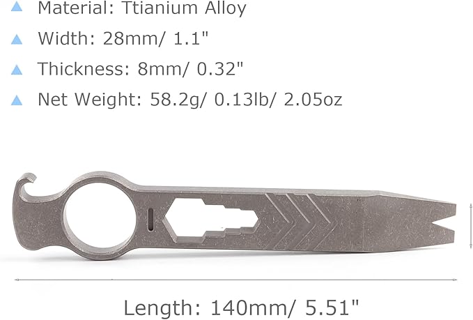 Titanium Pry Bar Bottle Opener, 5.51" Multi Tool Crowbar with Multi-size Wrench/Screwdriver/Nail Puller Function QG002 (Stonewash)