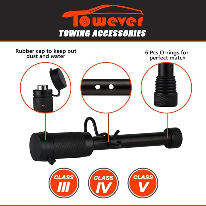 83522-2 Towever 5/8 inch Trailer Hitch Locking Pin, Solid Steel Tow Hitch Lock with Anti Rattle O-Rings Fits Class III IV V 2 inches and 2-1/2 inches Receiver (Pack of 2 pcs)