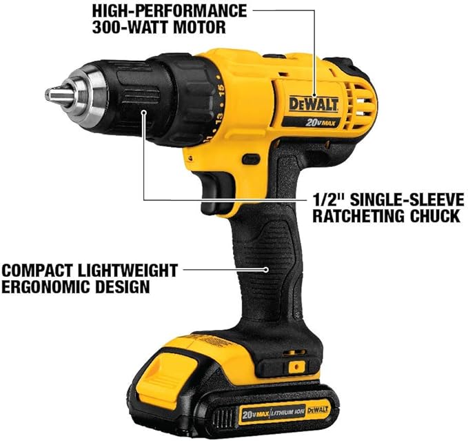 DEWALT 20V MAX* Cordless Drill Combo Kit , 4-Tool (DCK444C2) with DEWALT 20V MAX* XR Reciprocating Saw, Compact, Tool Only (DCS367B)