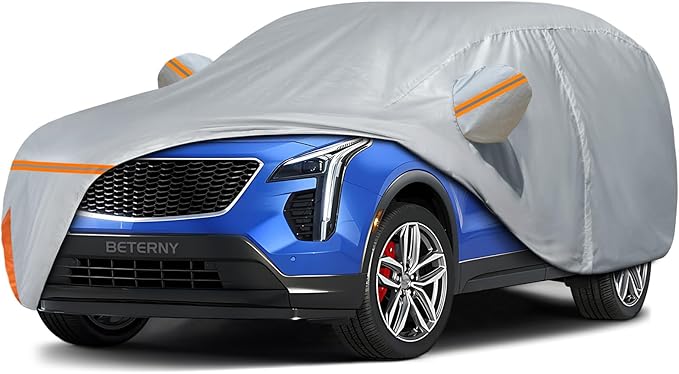 Car Cover for 2018-2025 Cadillac XT4, Waterproof Custom-fit Sun Rain Dust Snow Wind All Weather Protection Outdoor XT4 Full Car Cover with Cotton Lining and Door Zipper-Gray