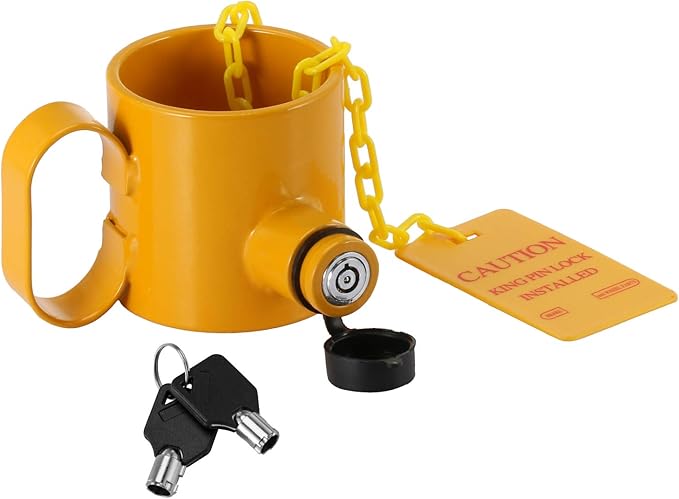 BOYISEN 5th Wheel King Pin Lock Solid Steel Anti Theft Fifth Wheel Hitch Lock for RVs, Semi Trailers and Campers with Handles Warning Tag