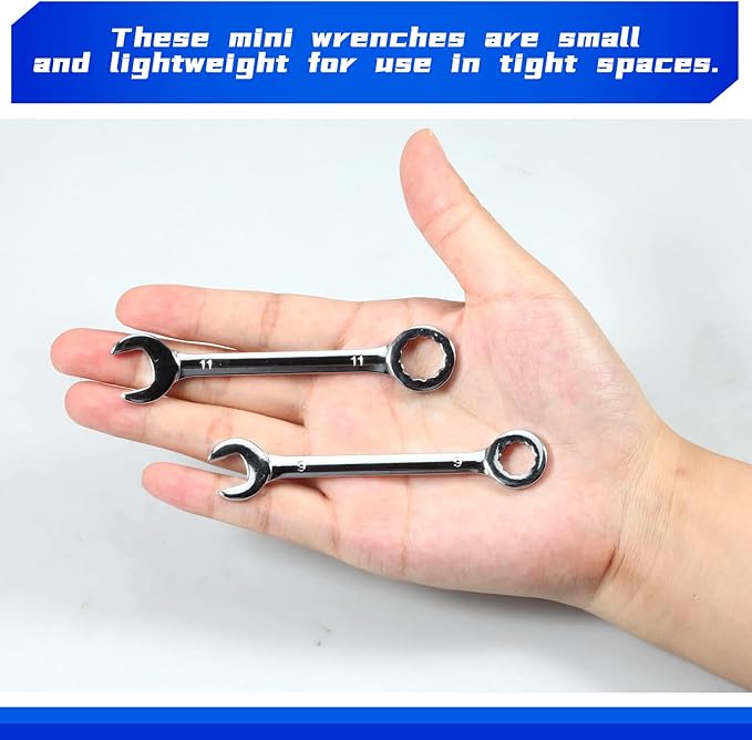 Small Wrench Set Metric 10 Pcs 4mm To 11mm Open End And Box End Spanner Wrenches with Key Ring, Ignition Wrench Set Standard with Portable Storage Pouches