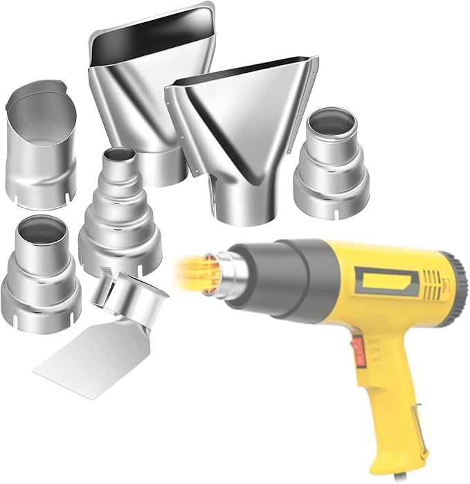 7Pcs Heat Gun Nozzle Kit for Shrink Wrapping Welding Electronics, Stainless Steel Reflector Nozzle Soldering Station Nozzle Tool Hot Air Gun Accessories