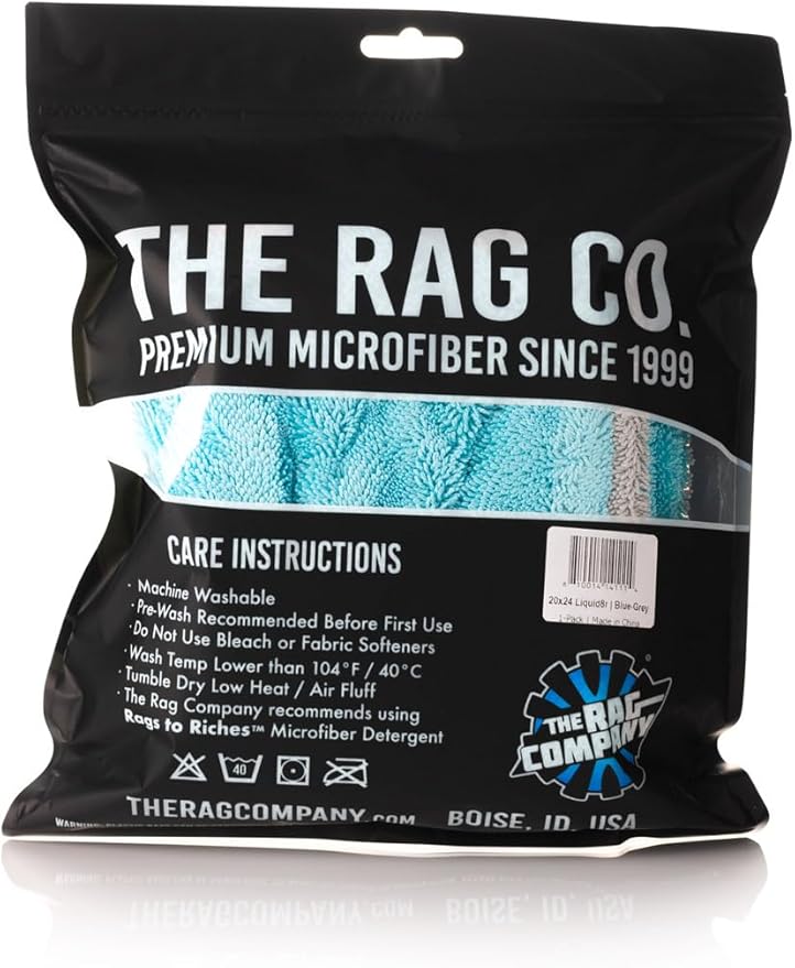 The Rag Company - The Liquid8r - Absorbent 70/30 Blend Microfiber Drying Towel for Cars, Trucks, SUVs, Safe for Detailing + Scratch Free, Twist Loop, 1100gsm, 20in x 24in, Aqua Blue/Grey
