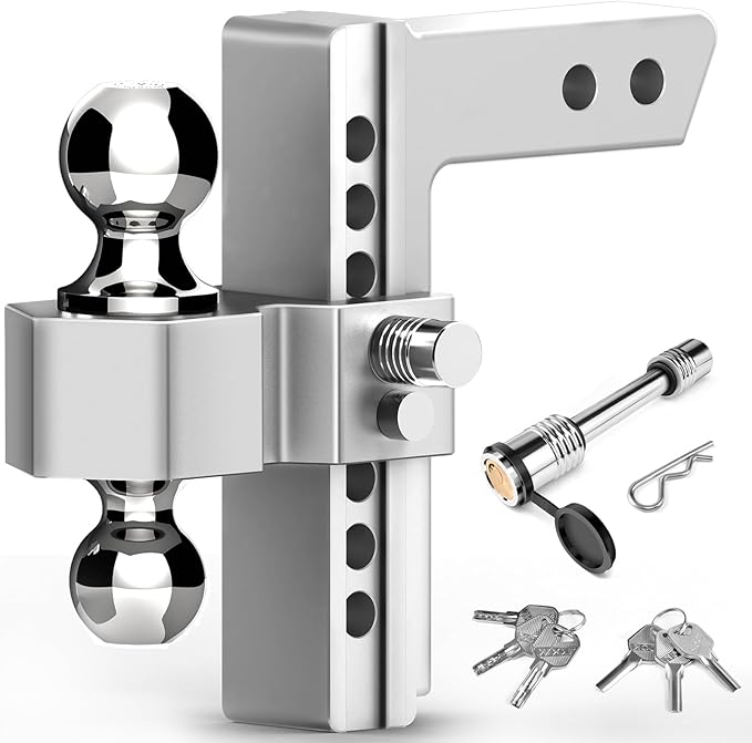 Tlvuvmo Adjustable Trailer Hitch - 8 Inch Drop Hitch (Fits 2-Inch Receiver), 12,500 LBS GTW Heavy Duty Aluminum Tow Hitches with (2" & 2-5/16") Chrome Steels Balls with 2 Anti-Theft Pin Locks
